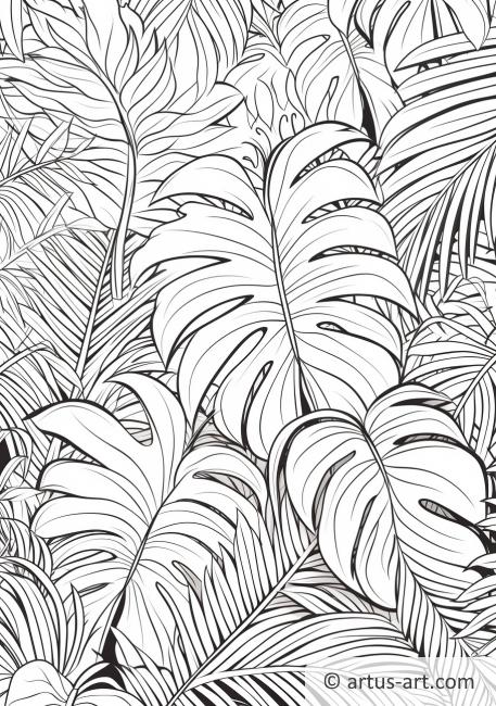 Página para colorir de Folhas Tropicais na Selva